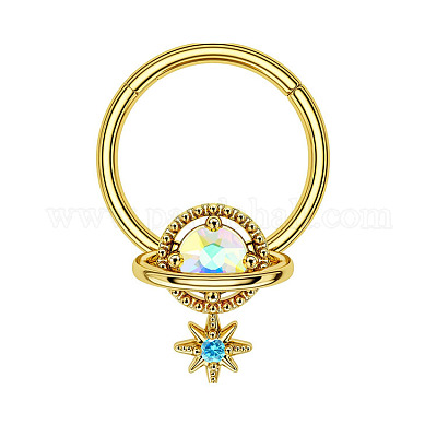 Кольцо для носа из нержавеющей стали 304 с подвесками в виде планет из прозрачных кубических цирконий с латунным паве&nbsp;FS-WG57CFD-04-1