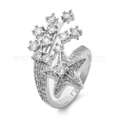 Открытые манжеты из латуни с микропаве и прозрачным цирконием для женщин RJEW-S402-06P-1