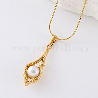 Женские ожерелья с подвеской-капелькой из нержавеющей стали и искусственного жемчуга GI9063-1