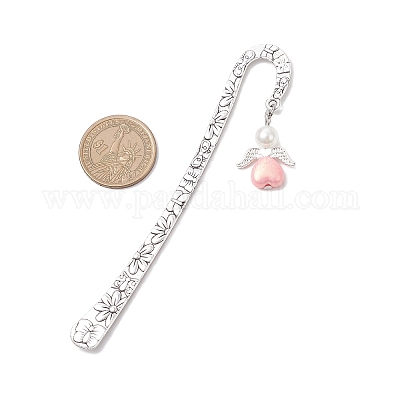 Подвеска-закладка в виде ангела из искусственного жемчуга в форме сердца из акрила и АБС-пластика AJEW-JK00388-1