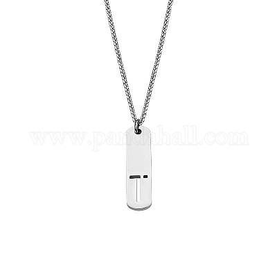 Прямоугольные ожерелья из нержавеющей стали 304 с вырезанными лазером инициалами FS-WG71FEF-24-1