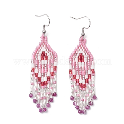 Серьги-подвески с натуральным рубином в форме ромба EJEW-MZ00567-06-1