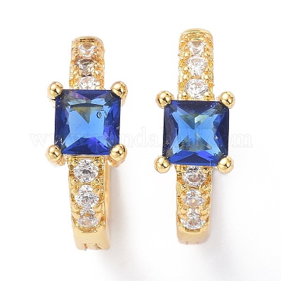 Серьги-кольца с инкрустацией из латуни и фианитами ZIRC-P090-16G-C-1