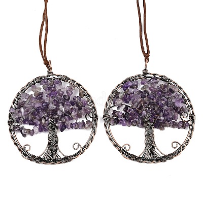 Подвесные украшения из латуни и натурального аметиста HJEW-Z007-05R-09-1