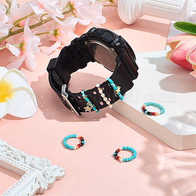 6 шт. 2 стиля стеклянных бусин декоративные кольца для ремешка для умных часов&nbsp;AJEW-CP0009-94A-1