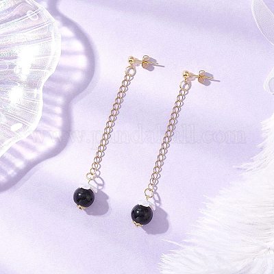 Круглые серьги-гвоздики с кисточками из искусственного жемчуга EJEW-JE06453-01-1