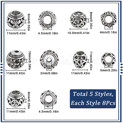 40 шт. 5 стиля сплава европейских бусин FIND-SC0010-56-1