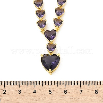 Латунные кубического циркония сердце кулон ожерелья NJEW-Z059-07G-02-1