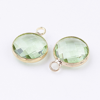 Золотой тон латуни стеклянные плоские круглые подвески&nbsp;LS-GLAA-M003-E-06G-1