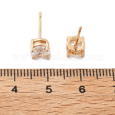 Плоские круглые серьги-гвоздики из латуни с паве из кубического циркония для женщин EJEW-G428-29A-02-1