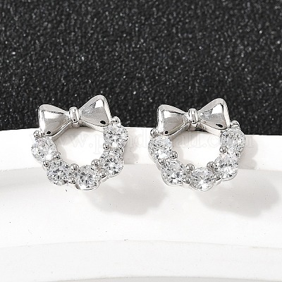 Серьги-гвоздики с бантом 925 из стерлингового серебра с микропаве из прозрачных кубических цирконий EJEW-S271-02P-1