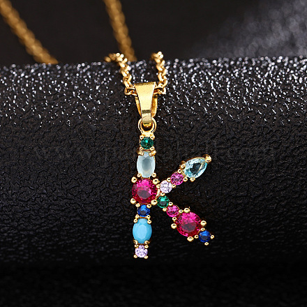 Ожерелья с подвесками-инициалами из латуни и разноцветными кубическими цирконами для женщин FS-WG659DF-11-1
