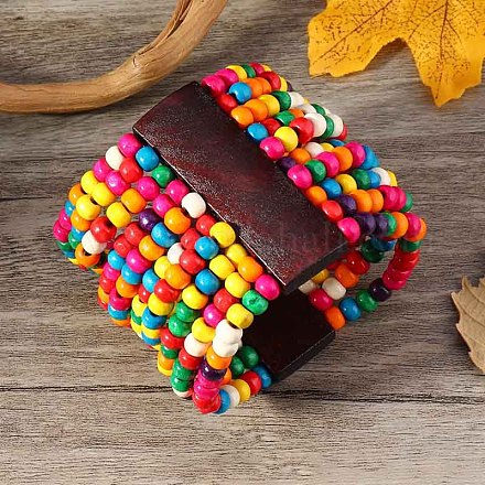 Деревянные эластичные браслеты в стиле богемы и этнического стиля для женщин WG33998-15-1