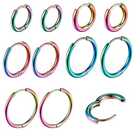 5 пара 5-х стильных сережек-колец Huggie Hoop из нержавеющей стали 304 с ионным покрытием (IP) EJEW-SZ0001-52-1