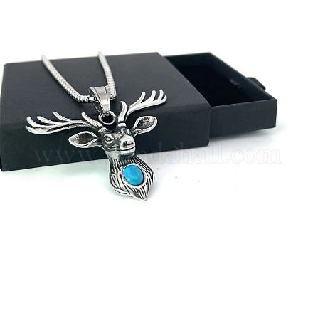 Ожерелья с подвеской в виде оленя из нержавеющей стали с синтетической бирюзой для мужчин и женщин UP8679-1