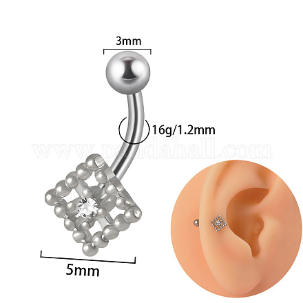 Серьги-гвоздики для хряща из титана g23 с прозрачным кубическим цирконием и изогнутой штангой FS-WGD98FB-42-1