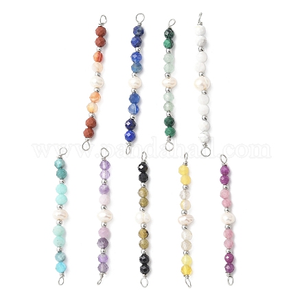 Граненые круглые натуральные смешанные драгоценные камни и картофельный натуральный культивированный пресноводный жемчуг бусины-соединители подвески PALLOY-JF03532-1