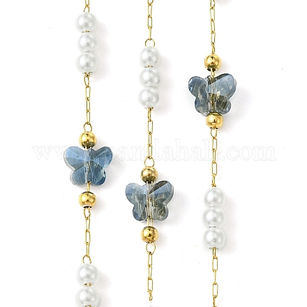 10 м ионное покрытие (IP) 304 нержавеющая сталь и АБС-пластик жемчужные бусины и стеклянные звенья-бабочки CHS-G035-04G-07-1