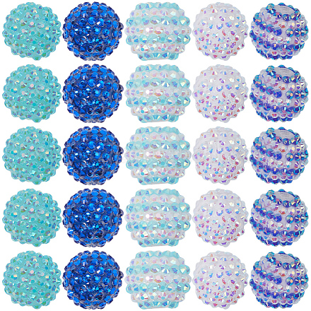 30 шт. 5-х видов смоляных градуированных бусин со стразами RESI-SC0003-06-1