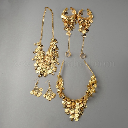 Сплав плоские круглые подвески кластер нагрудник ожерелье и кольцо браслет и висячие серьги и головные уборы SJEW-WH0002-06-1