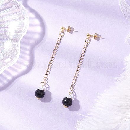 Круглые серьги-гвоздики с кисточками из искусственного жемчуга EJEW-JE06453-01-1