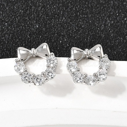 Серьги-гвоздики с бантом 925 из стерлингового серебра с микропаве из прозрачных кубических цирконий EJEW-S271-02P-1