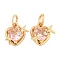 Rack Plating Brass Micro Pave Clear Cubic Zirconia Charms, Long-Lasting Plated, Lead Free & Cadmium Free, Heart with Star Charm, with Jump Ring, Pink, Real 18K Gold Plated, 12x10x7mm, Hole: 3.5mm