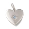 925 Sterling Silver Micro Pave Clear Cubic Zirconia Charms, Heart, with Jump Ring, Platinum, Light Sky Blue, 10x10.5x1.5mm