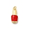 Brass Enamel Pendants, Lipstick Charm, Long-Lasting Plated, Lead Free & Cadmium Free, with Jump Ring, Rack Plating, Real 18K Gold Plated, Red, 17.5x8x5mm, Hole: 3.5mm