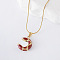 3Pcs Stainless Steel Dark Red Enamel C-Shaped Pendant Necklaces for Women, Golden, 15.75 inch(40cm)