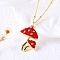 Brass FireBrick Enamel Pendant Necklaces for Women, Real 18K Gold Plated, Mushroom, 17.52 inch(44.5cm)