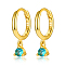Real 18K Gold Plated 925 Sterling Silver Hoop Earrings, with Cubic Zirconia Diamond Charms, with S925 Stamp, Cyan, 17mm