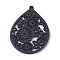 Wood Pendants, Dyed, Teardrop with Flower, Black, 50.5x38x1.5mm, Hole: 1.4mm