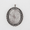 Vintage Large Tibetan Style Alloy Pendant Cabochon Bezel Settings, Cadmium Free & Lead Free, Antique Silver, Oval Tray: 30x40mm, 60x40x2mm, Hole: 4x7mm, about 98pcs/kg