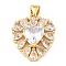 Real 18K Gold Rack Plating Brass Micro Pave Cubic Zirconia Pendants, Long-Lasting Plated, Cadmium Free & Lead Free, Heart Charms, Clear, 19.5x17x5.5mm, Hole: 3x3.8mm