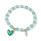 Glass Round Beaded Stretch Bracelets, with Alloy Wing & 304 Stainless Steel Heart Charms, Medium Aquamarine, Inner Diameter: 2-1/8 inch(5.4cm)