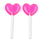 Resin Cabochons, with Plastic Handle, Lollipop, Heart, Fuchsia, 71x29x7mm
