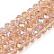 Electroplate Glass Beads Strands, Half Rainbow Plated, Faceted, Rondelle, PeachPuff, 8x6mm, Hole: 1mm, about 60~62pcs/strand, 39~40cm