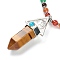 Chakra Jewelry, Faceted Bullet Natural Tiger Eye Pendant Necklaces, with Gemstone Round Beads and Platinum Plated Alloy Findings, 16.42 inch(41.7cm)
