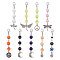 Cat Eye & Evil Eye Pendant Decorations, with Zinc Alloy Lobster Claw Clasps and Mixed Shapes Tibetan Style Charms, Mixed Color, 67~68mm, 9pcs/set