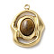Natural Tiger Eye Pendants, Oval Charms, with 304 Stainless Steel Settings, Real 18K Gold Plated, 21x16x6mm, Hole: 1.8mm