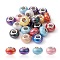 Opaque Resin European Beads, Large Hole Beads, Imitation Porcelain, with Platinum Tone Brass Double Cores, AB Color, Rondelle, Mixed Color, 14x9mm, Hole: 5mm