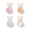 Rabbit Brass Pendants, with Natural Selenite Beads and Eco-Friendly Copper Wire, Mixed Color, 19x10x8.5mm, Hole: 6x2mm