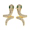 Rack Plating Snake Brass Stud Earrings, with Clear Cubic Zirconia, Cadmium Free & Lead Free, Long-Lasting Plated, Real 18K Gold Plated, 23x11.5mm