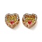 Alloy Enamel European Beads, with Rhinestone, Large Hole Beads, Heart, Golden, 9.5x11.5x9mm, Hole: 4.8mm