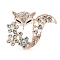 Fox Alloy Crystal Rhinestone Brooch, with White Enamel, for Clothes Backpack, Golden, 35x33mm