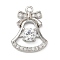 Brass Micro Pave Cubic Zirconia Pendants, Christmas Bell, Platinum, 18x14x4mm, Hole: 1.4mm