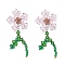 Imitation Austrian Crystal Flower of Life Dangle Stud Earrings, Glass Beads Drop Earrings, Pink, 75x30mm, Pin: 0.6mm