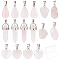 16Pcs 4 Style Natural Rose Quartz Pendants, with Brass & Alloy & Stainless Steel Findings, Platinum,  Heart & Nuggets & Teardrop & Bullet, 15~40x10~42x5~15mm, hole: 2~7.5, 4 style, 4pcs/style, 16pcs