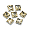Pointed Back Glass Rhinestone Cabochons, Back Plated, Faceted, Square, Dark Khaki, 8x8x3.5mm